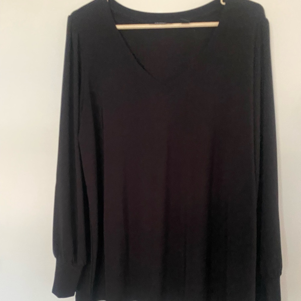 Dennis Basso Black V-Neck Blouse